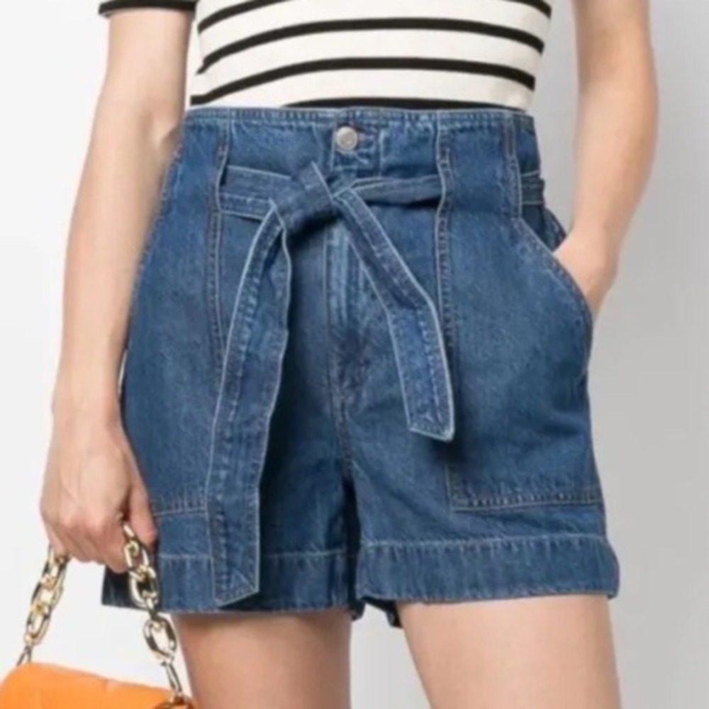 Lauren Ralph Lauren Denim Shorts Women 4 Blue Paperbag Waist Belted High Rise
